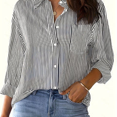  Stripe Print Long Sleeve Button Up Shirt