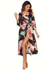 Floral Print Lounge Dress & V Neck Home Dress