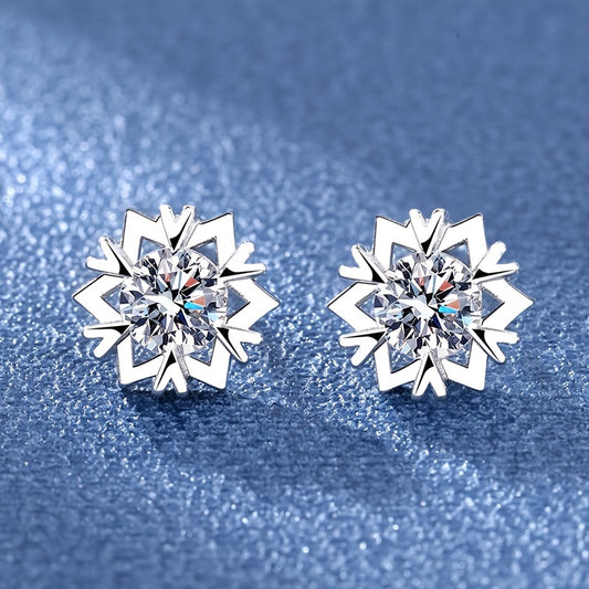 Snowflake Zircon Stud Earrings 18K Plated Wedding Party Jewelry Gift