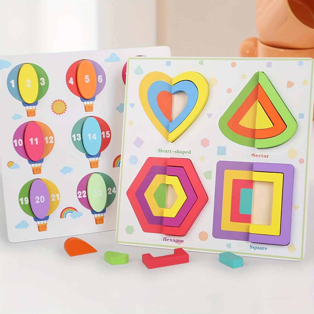 Wooden Geometric Shape Building Block Puzzle Game