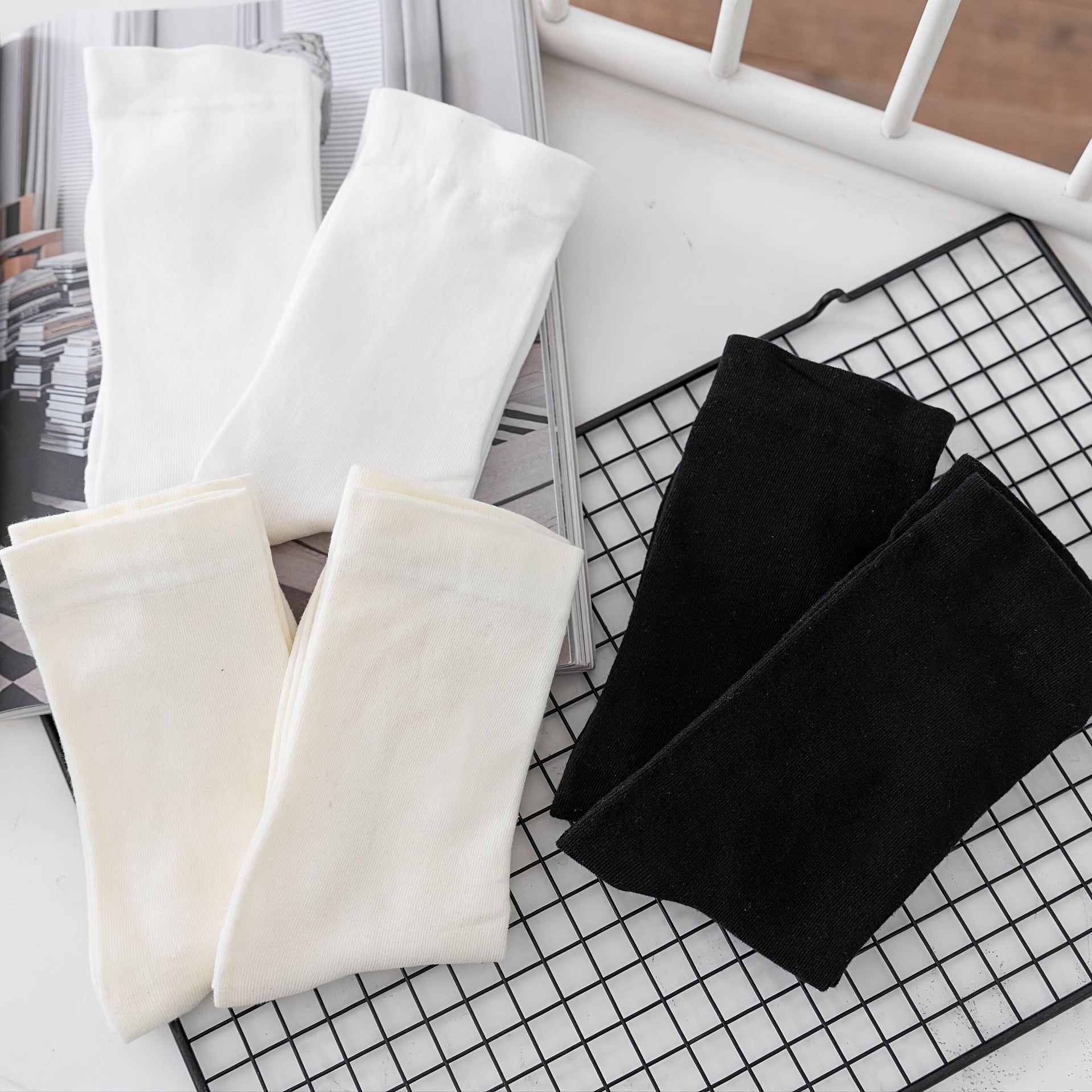 3 Pairs Solid Mid Tube Socks Women's Stockings