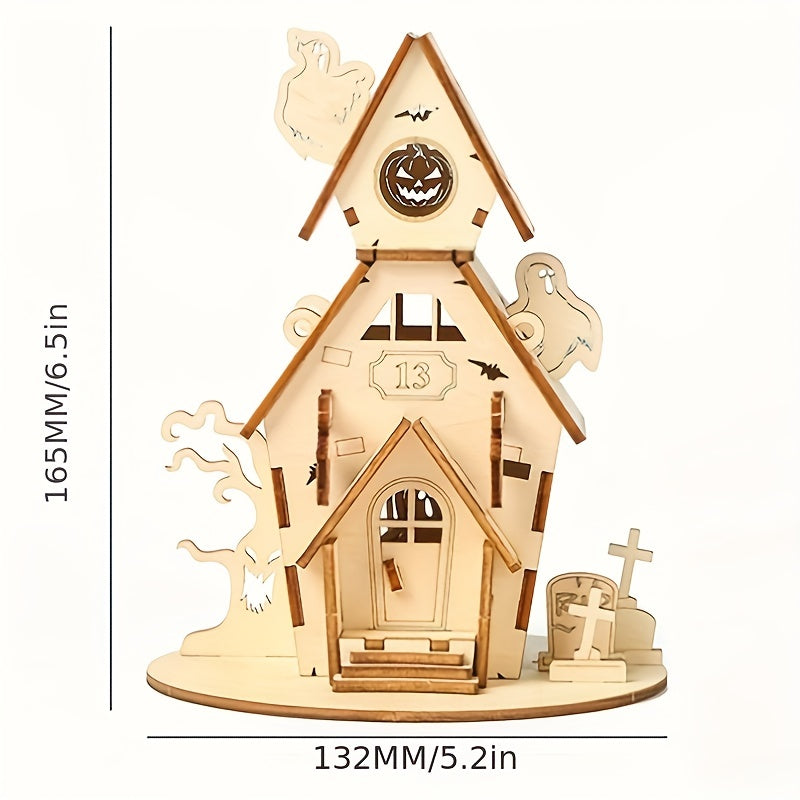 Halloween Party Wood DIY Puzzle Ghost House Decoration