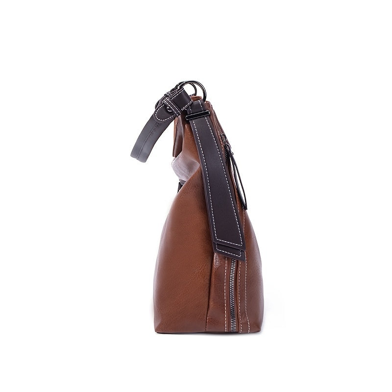 Retro Style Tote Bag Women's Handbag Faux Leather Zipper Shoulder Bag