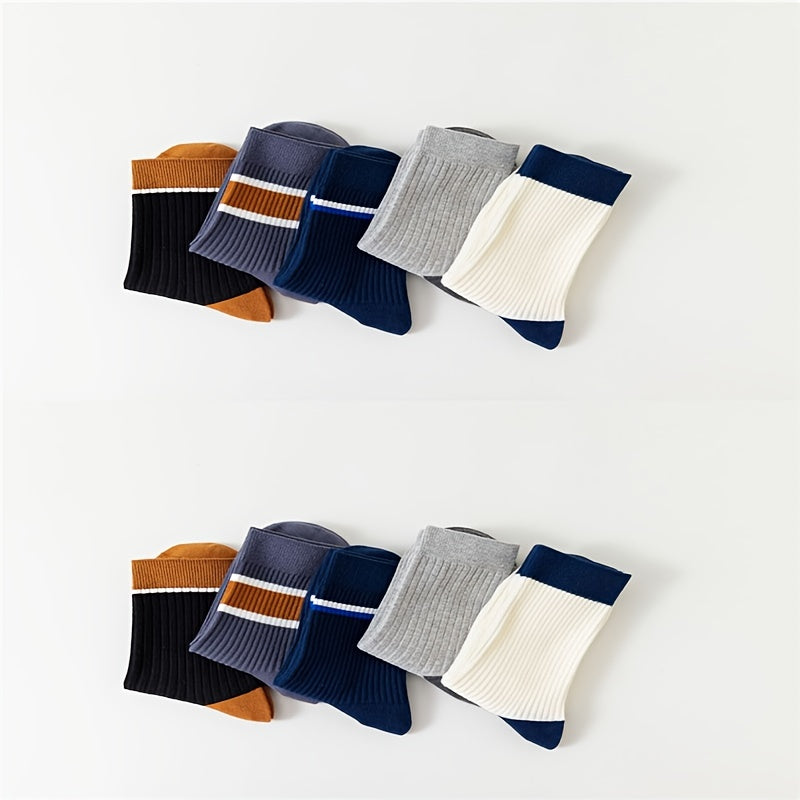10 Pairs Stripe Print Ribbed Socks Women's Stockings