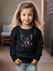 Girls Dog Pattern Crew Neck Sweatshirt for Spring Fall
