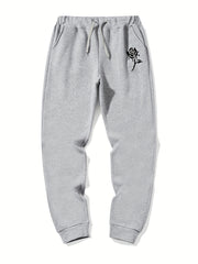 Men's Rose Print Drawstring Sweatpants Casual Jogger Pants