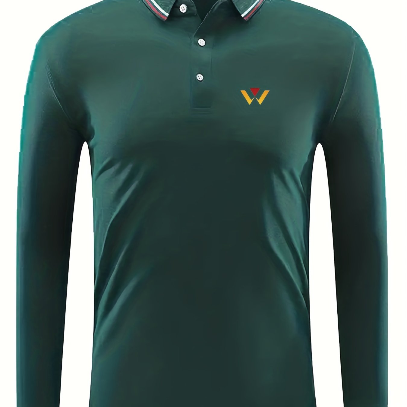 Men's Geometry Print Long Sleeve Polo Shirt Casual Slightly Stretch Breathable
