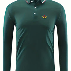 Men's Geometry Print Long Sleeve Polo Shirt Casual Slightly Stretch Breathable