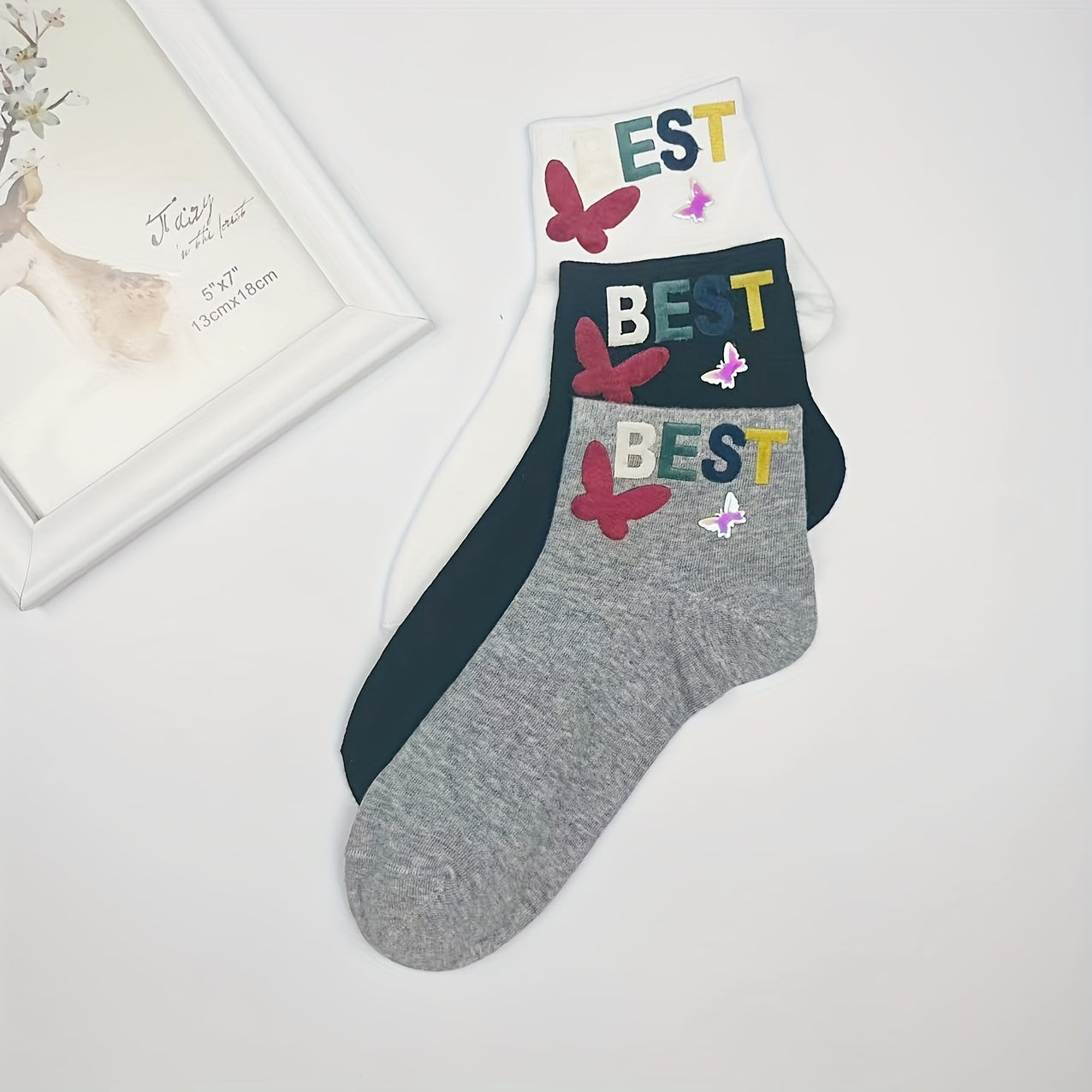 5 Pairs Letter Pattern Crew Socks for Women