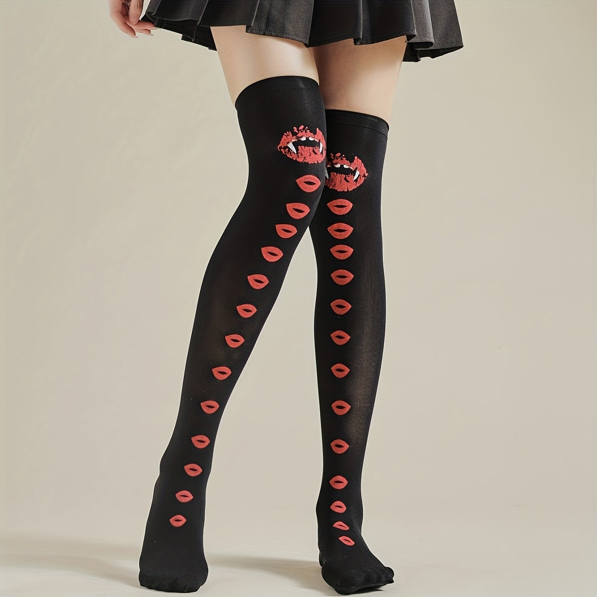 Lips Print Thigh High Socks Halloween Cosplay Over-The-Knee Socks