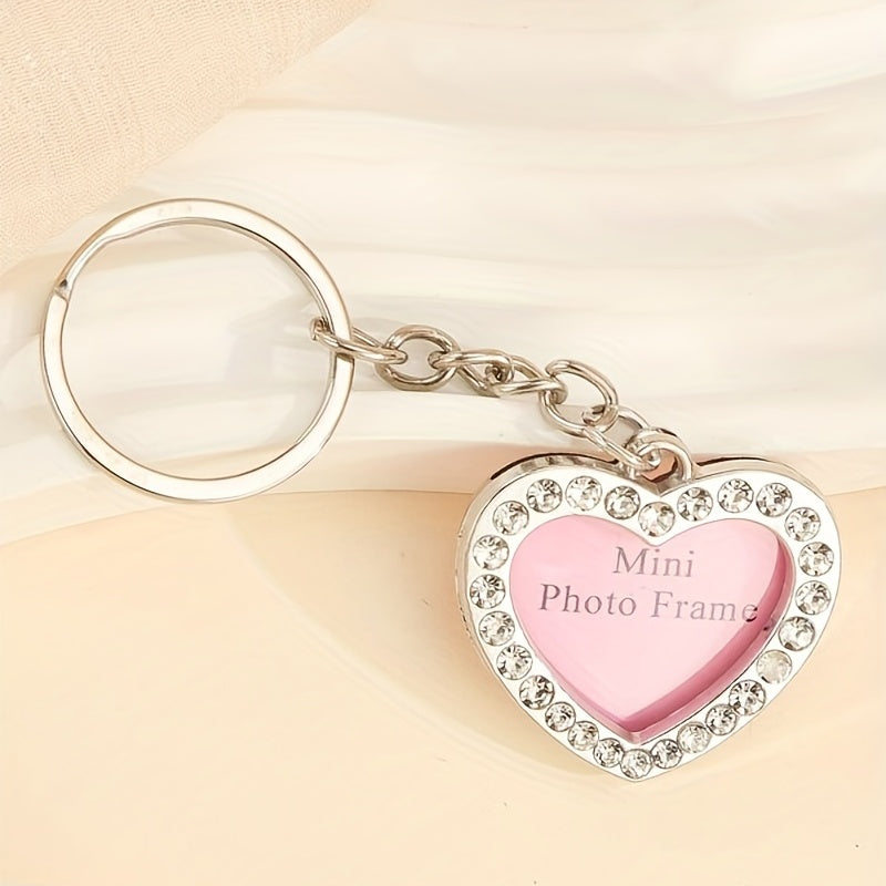 Heart Photo Frame Keychain Rhinestone Key Chain Ring Bag Charm