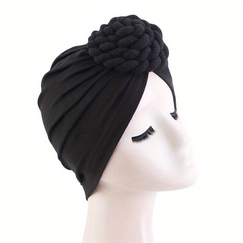 Braided Knotted Turban Cap Head Wrap Bandana Stretchy Beanie Hat