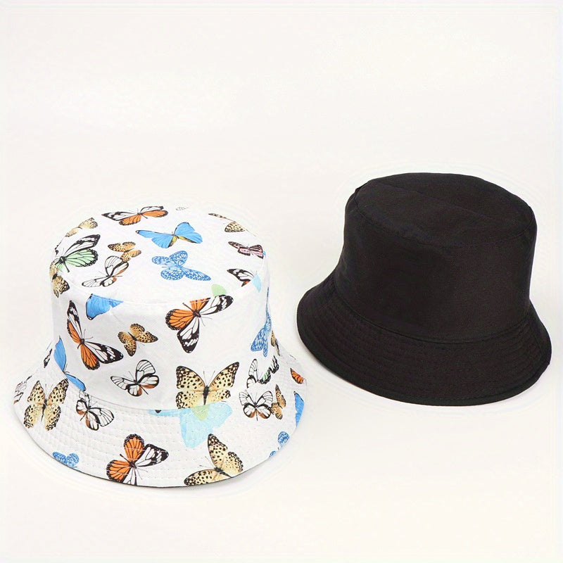 Butterfly Print Reversible Bucket Hat Fisherman Cap Unisex Sunscreen