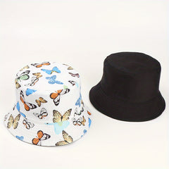 Butterfly Print Reversible Bucket Hat Fisherman Cap Unisex Sunscreen