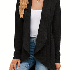  Solid Cable Long Sleeve Open Front Cardigan