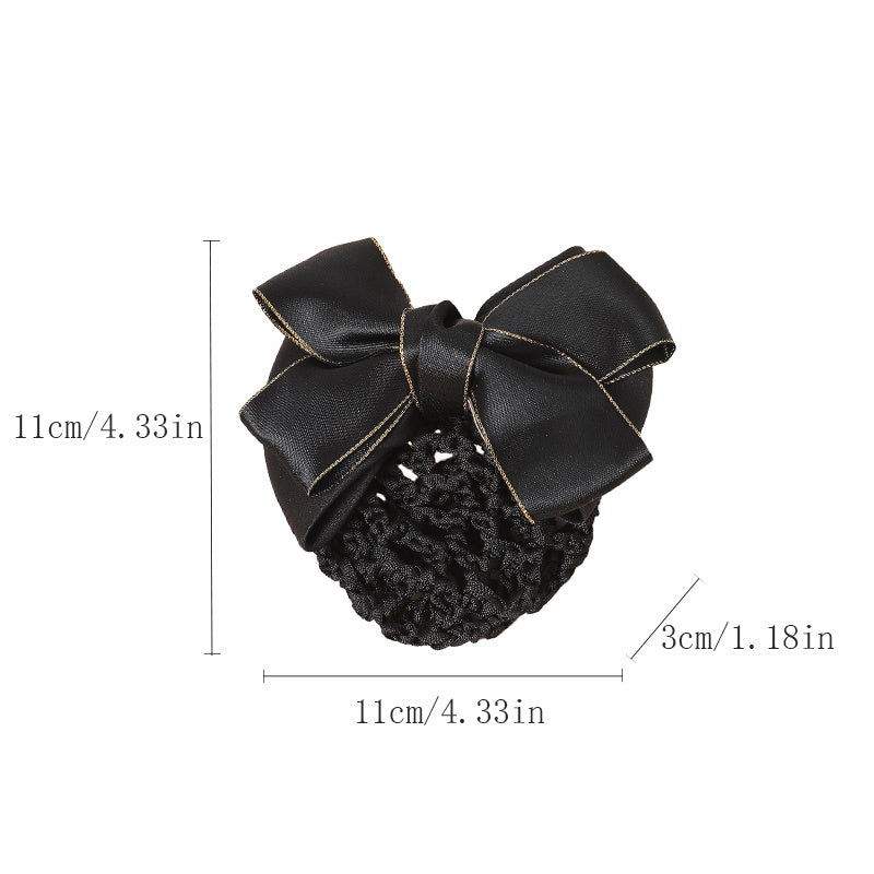 Bowknot Decor Snood Net Barrette Silk Hair Clip Accessory