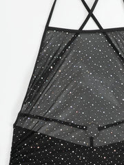  Glitter Sequin Crisscross Backless Cover Up Dress
