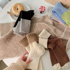 5 Pairs Colorblock Crew Socks Soft & Comfy Women's Stockings