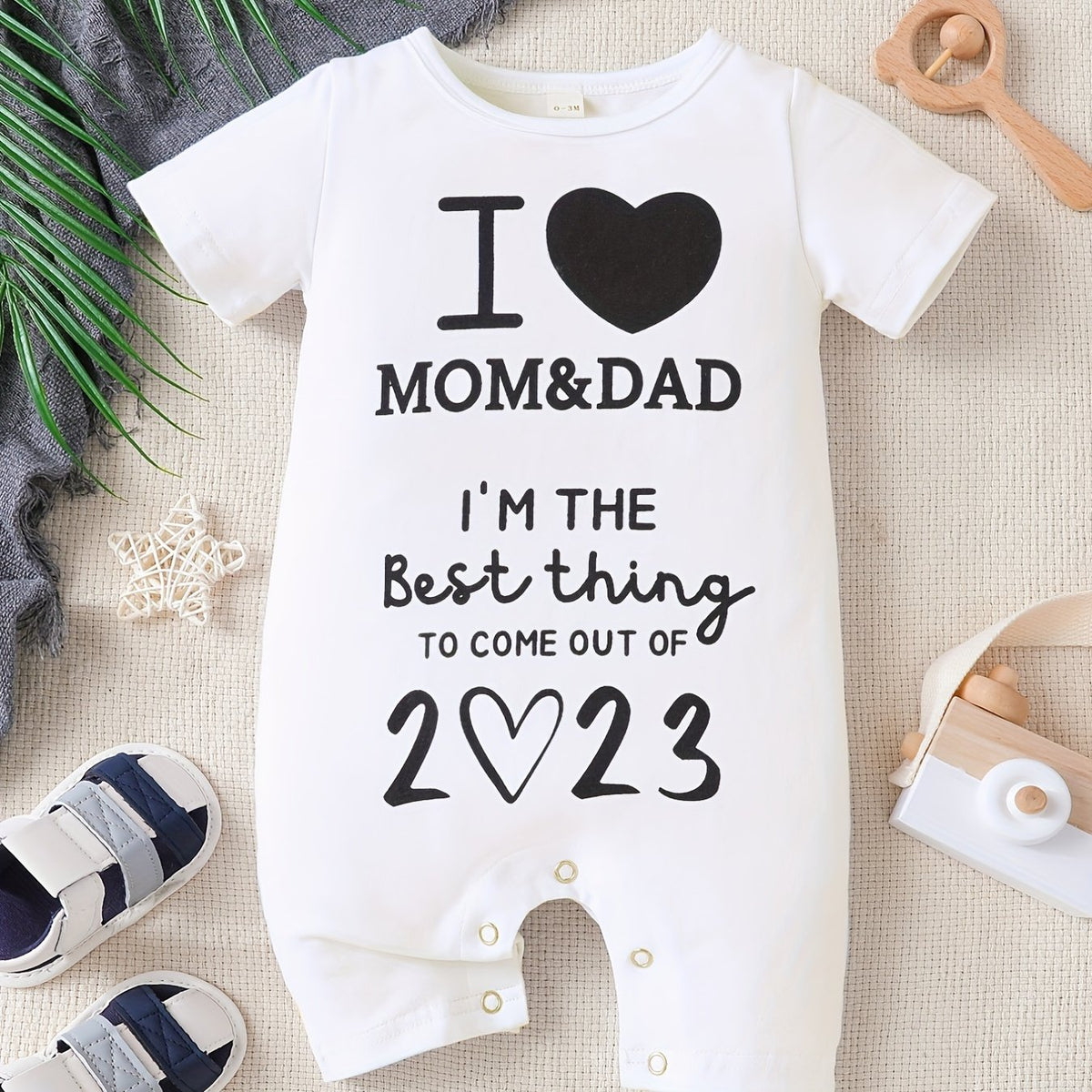 Baby I Love My Mom & Dad Printed Romper Cute Jumpsuit