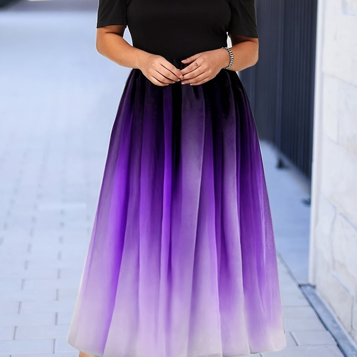  Ombre Print Cold Shoulder Maxi Dress Women's Plus