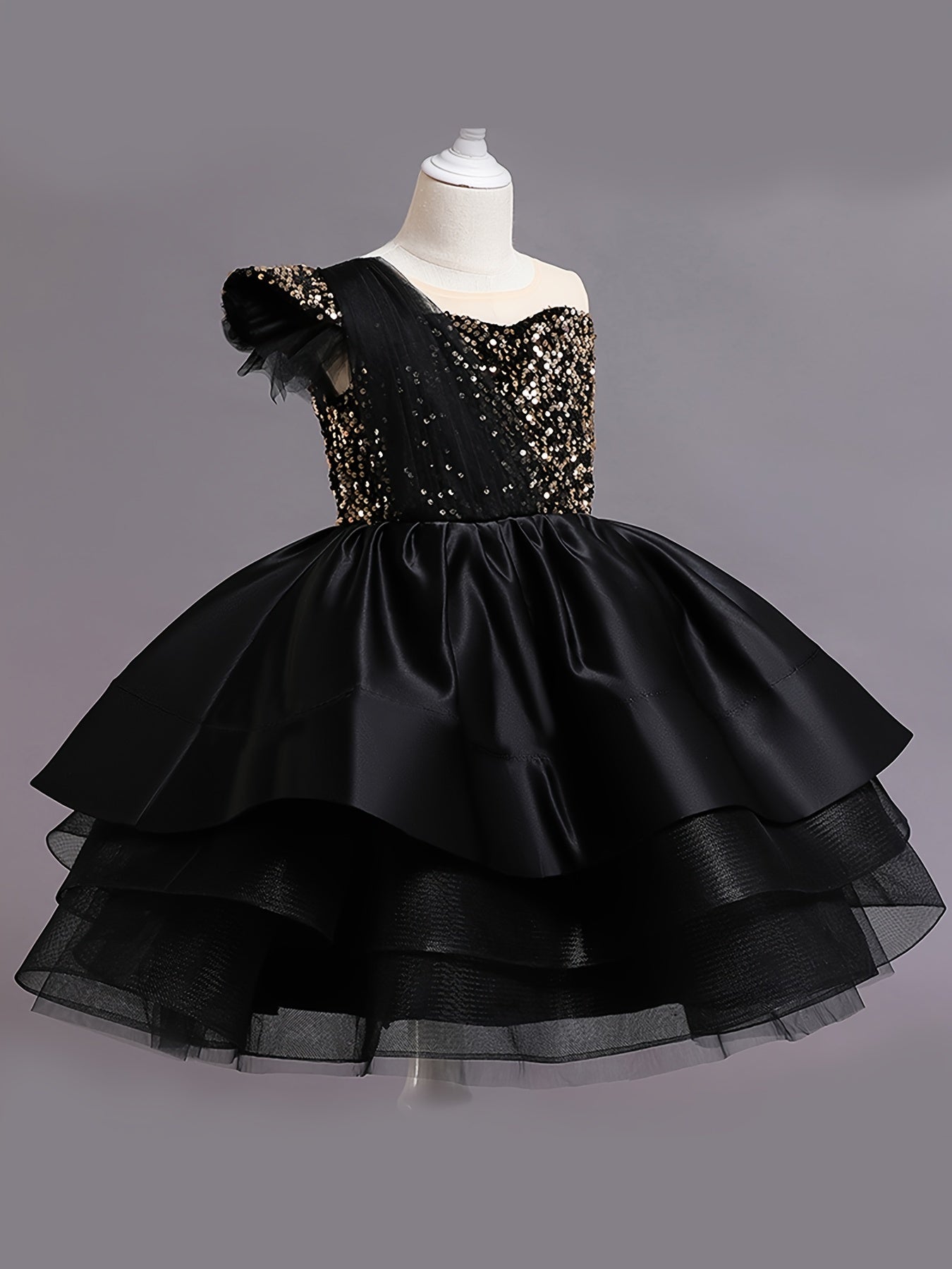 Girls Puffy Princess Dress Sequin Ruffle Tulle Tutu Dress