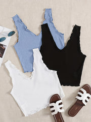 Ruffle Trim Tank Top Set Casual Summer Sleeveless Women's Clothing