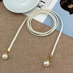Braided Thin Belt Women's Decor Waist Rope Sweet Dress Tie With Pearl