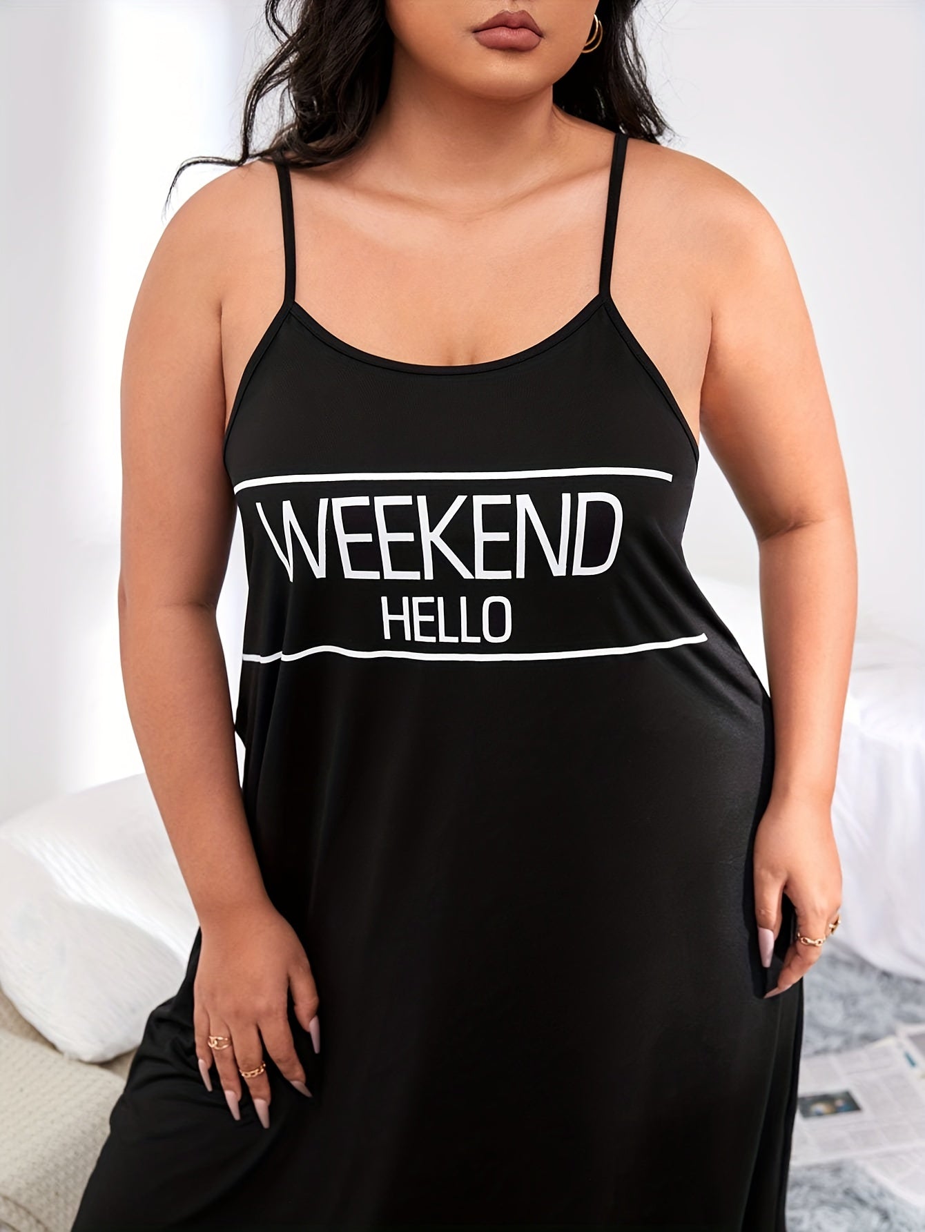  Casual Lounge Dress Women's Plus Letter Print Backless Nightdress