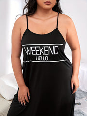  Casual Lounge Dress Women's Plus Letter Print Backless Nightdress