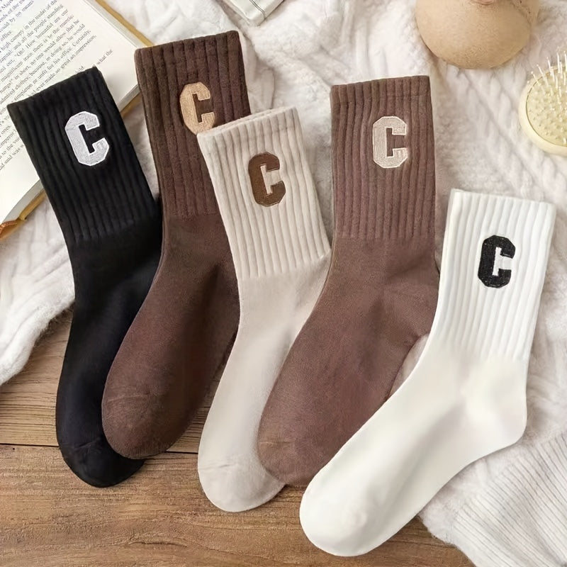 5 Pairs Letter Print Socks All-match Women's Stockings