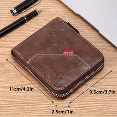 Men's Leather Zipper Wallet Bifold Card Holder Wallet