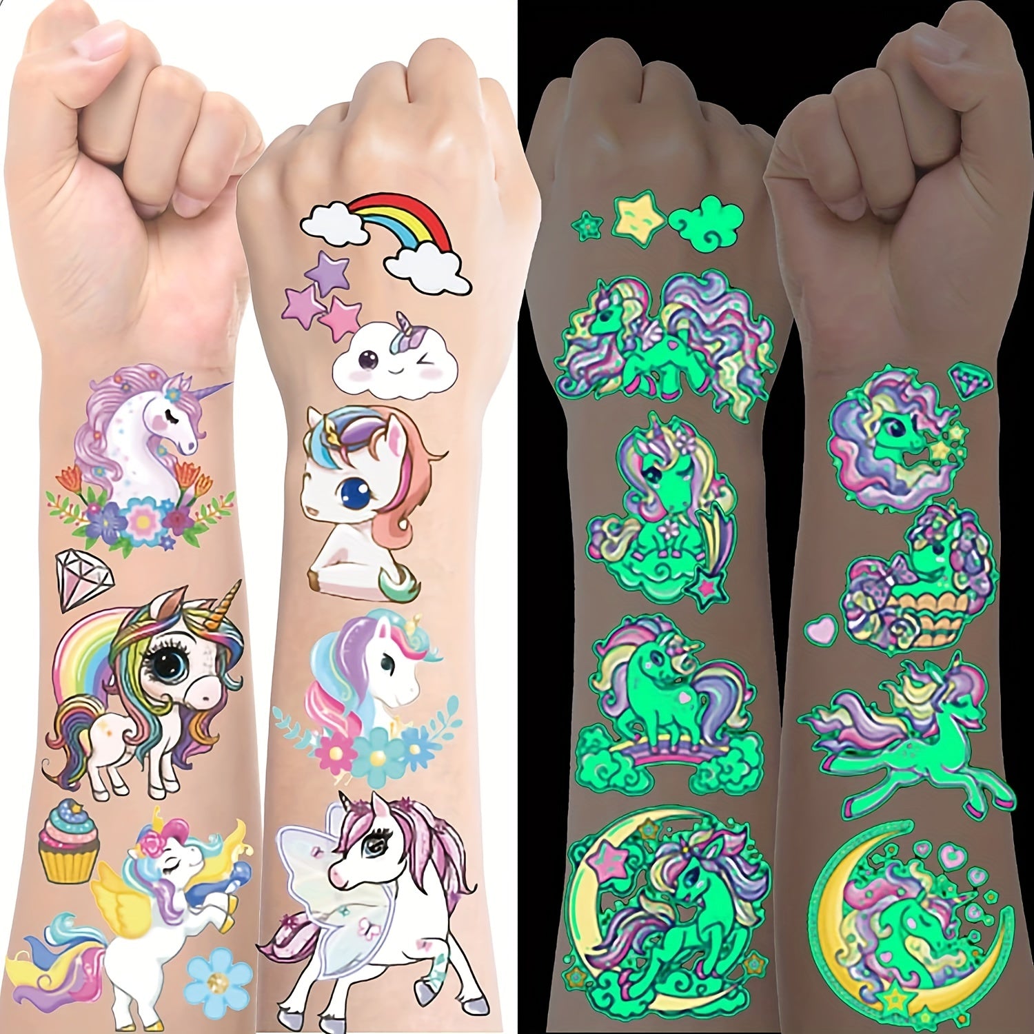 5pcs Unicorn Temporary Tattoos Shining In The Dark
