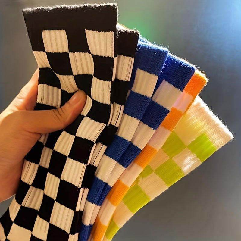 4 Pairs Plaid Crew Socks Breathable Women's Stockings