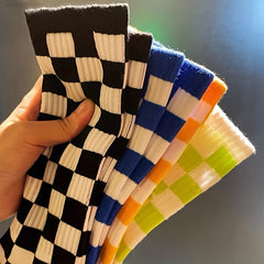 4 Pairs Plaid Crew Socks Breathable Women's Stockings