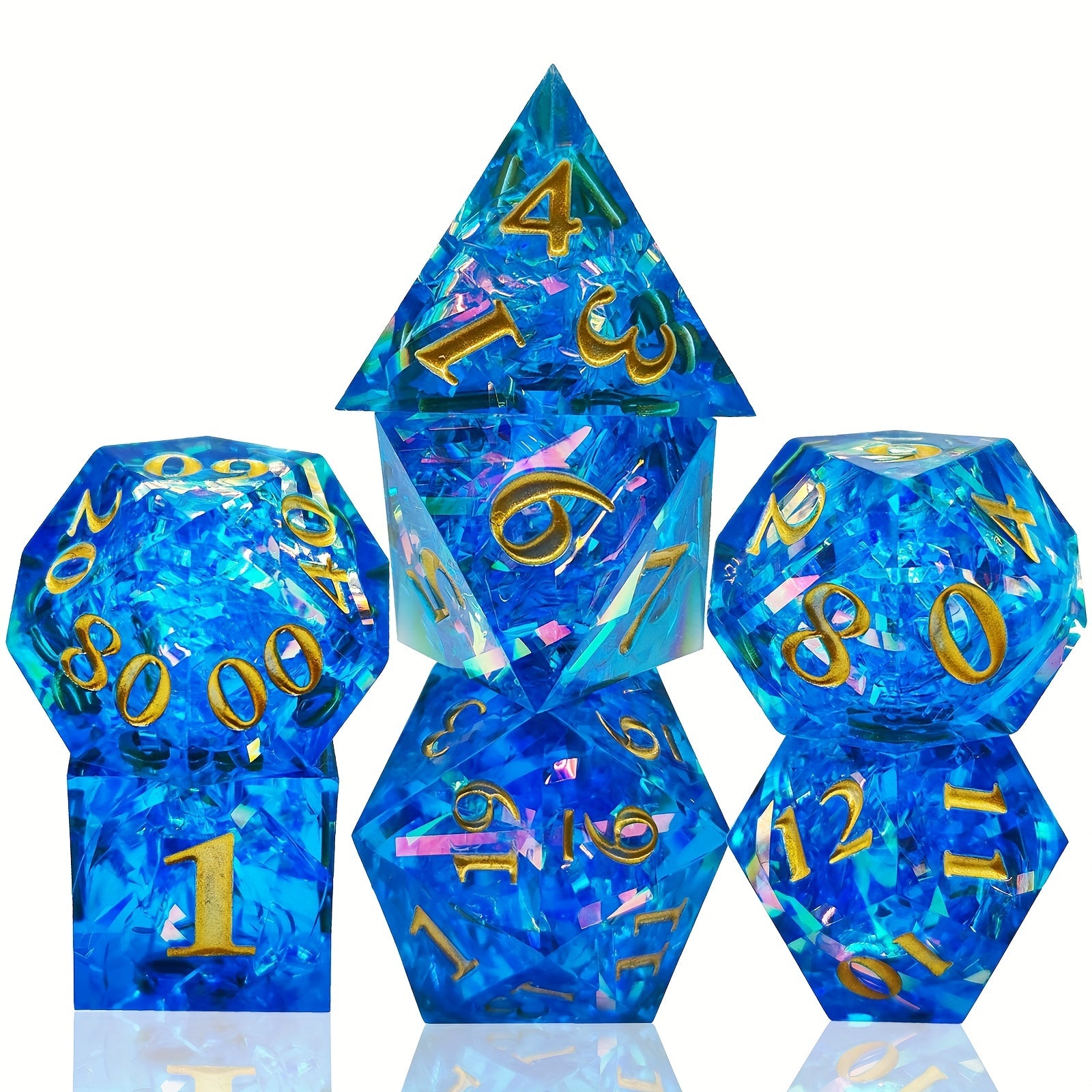 Colorful Striped Dice Set Of 7 Polyhedron Crafting Board Game