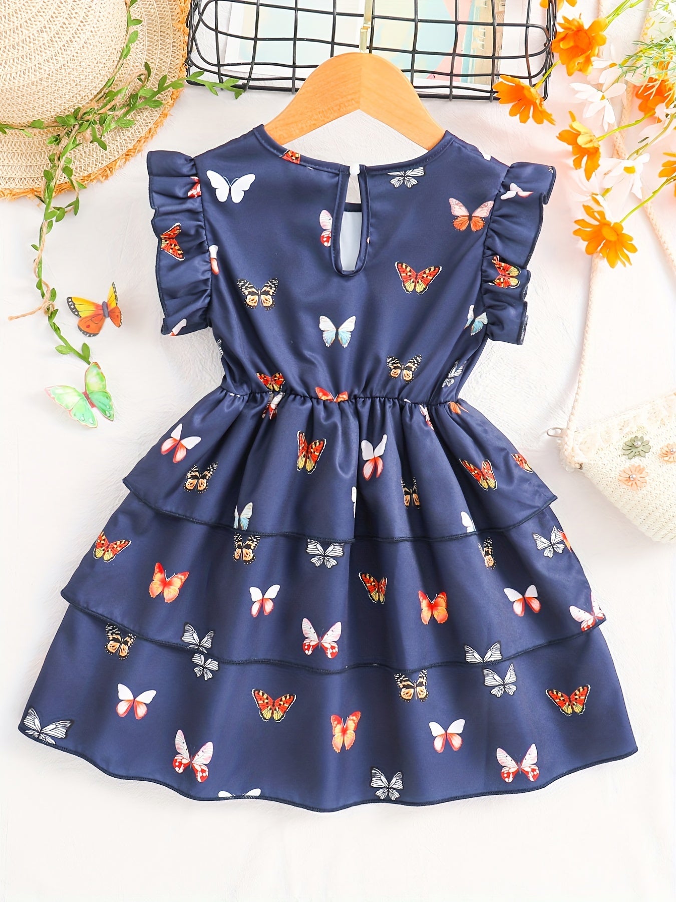 Girls' Butterfly Sleeve Casual Midi Dress for Summer
