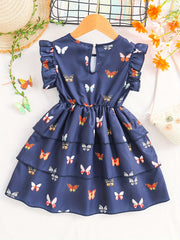 Girls' Butterfly Sleeve Casual Midi Dress for Summer