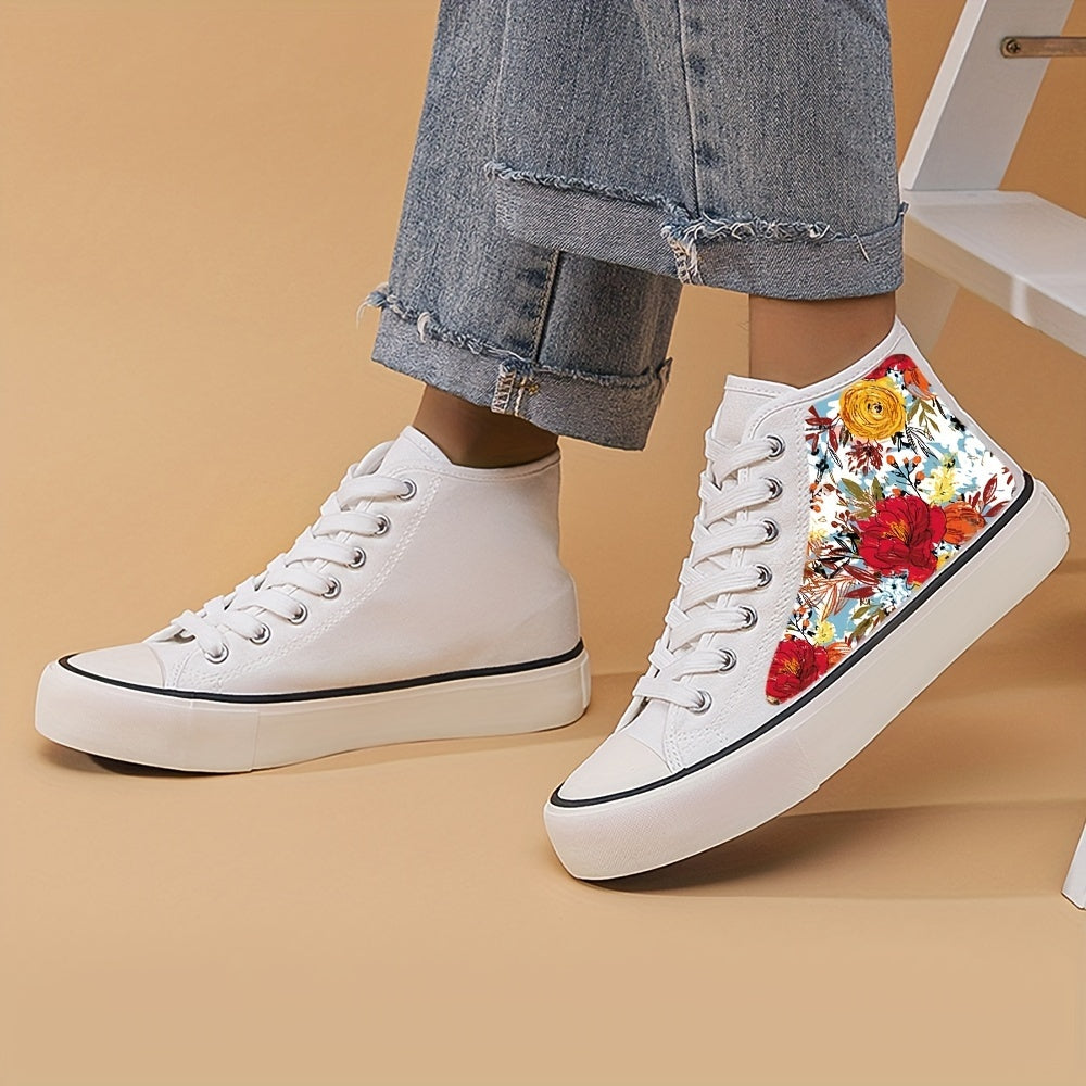 Floral Canvas High Top Shoes for Women Comfortable Lace Up Footwear