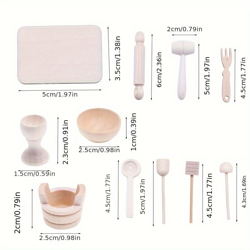 11pcs Unpainted Wooden Kitchen Baking Props DIY Ornaments