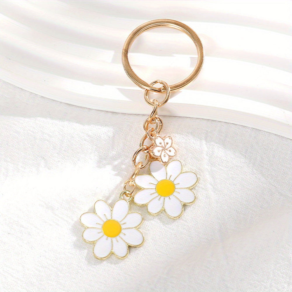 Daisy Flower Key Ring Metal Butterfly Pendant Keyring