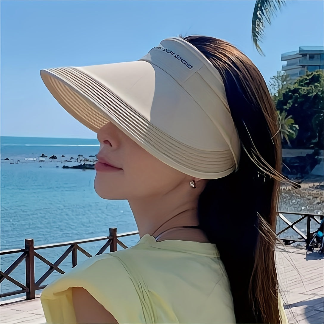 Wide Brim Ponytail Visor Hat UPF 50 UV Protection Sun Hat For Women