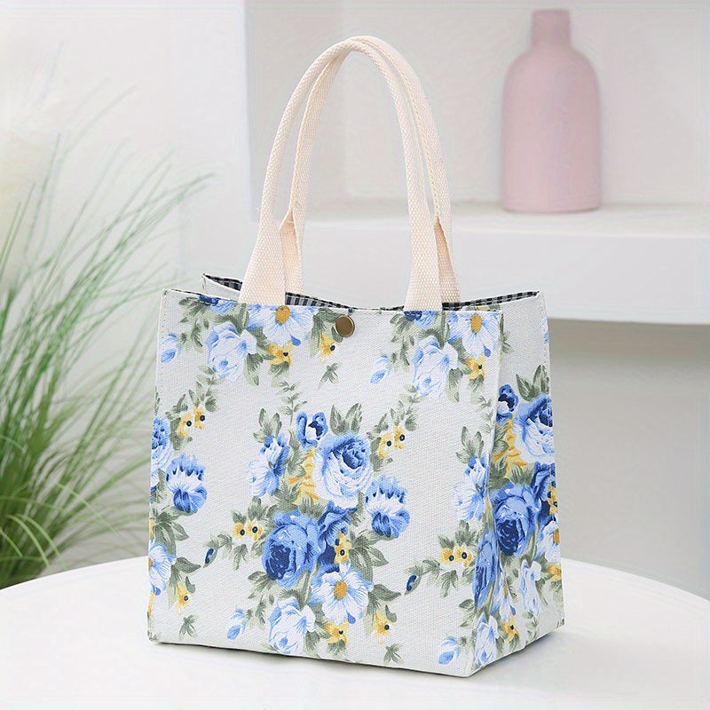 Flower Printed Canvas Tote Bag Lightweight Satchel Bag
