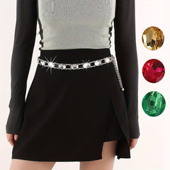 Crystal Decor Waist Chain Western Hollow Out Metal Belly Chain