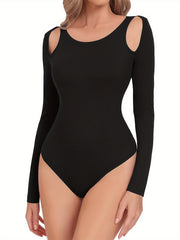 Ribbed Shaping Bodysuit Long Sleeve Tummy Control Slimmer Body Shaper