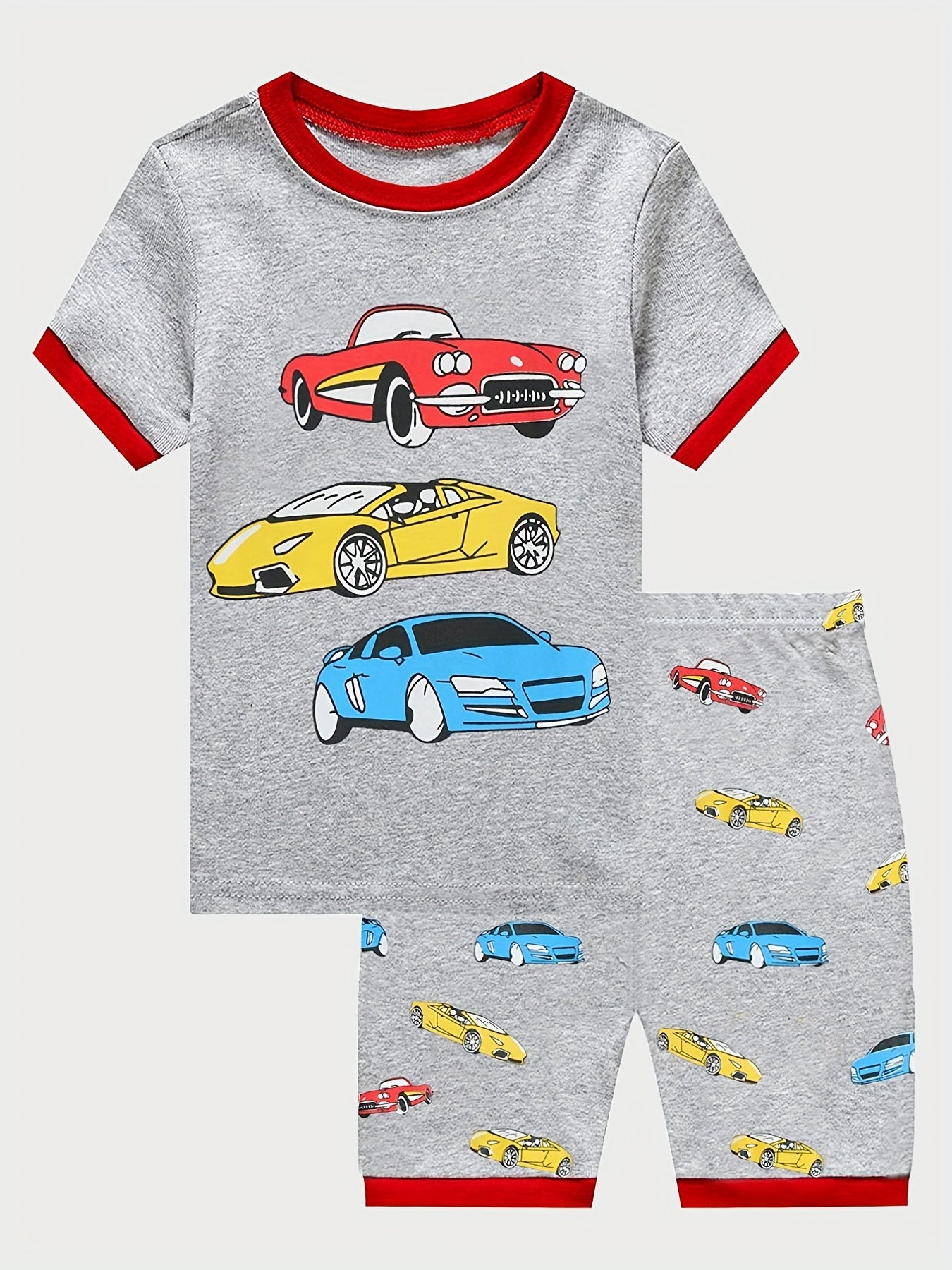 Boys Car Print Pajamas Set Short Sleeves Bottoms