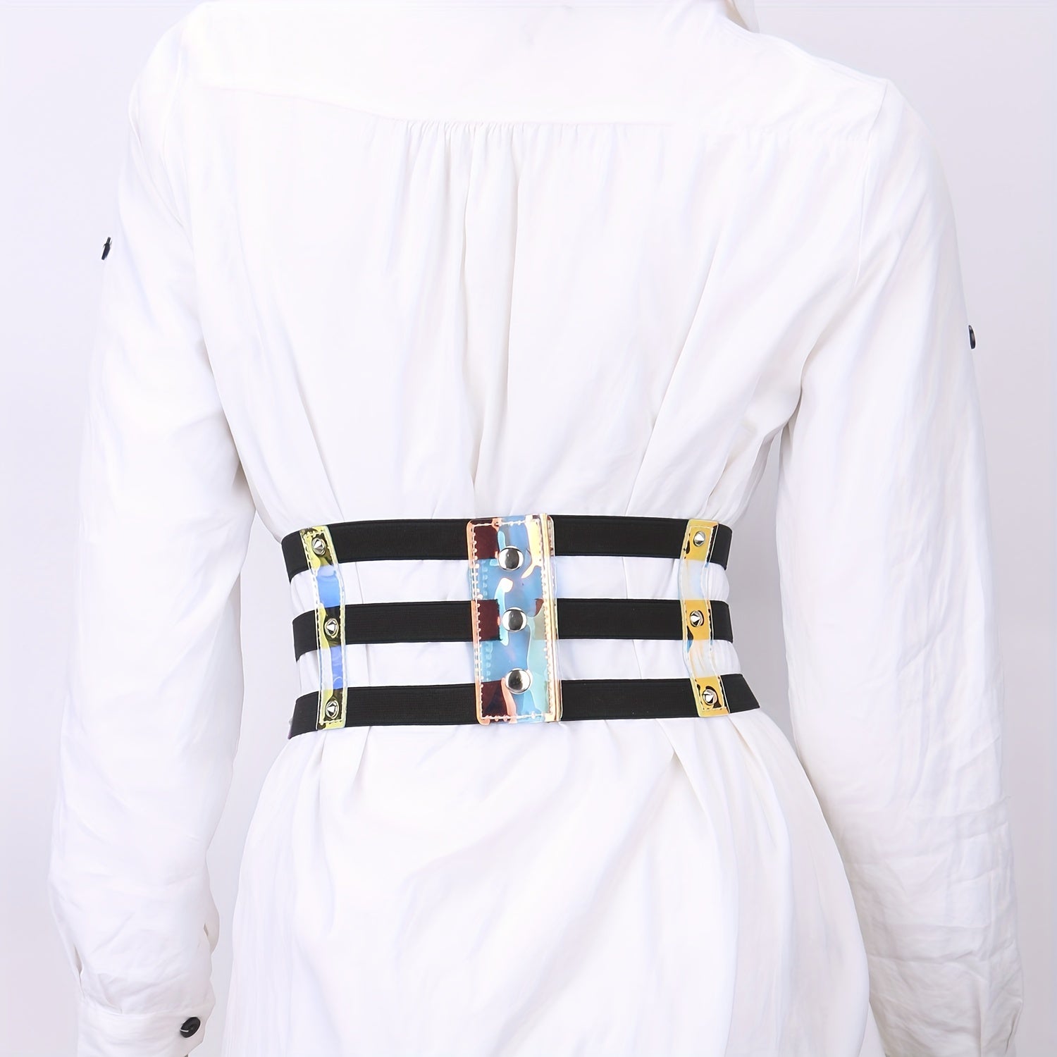 Wide Belt Y2K Laser Elastic Waistband Girdle For Women