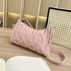 Quilted Heart Pattern Underarm Bag PU Leather Textured Bag Purse