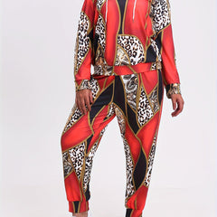  Colorblock Leopard Print Hoodie & Pants Set