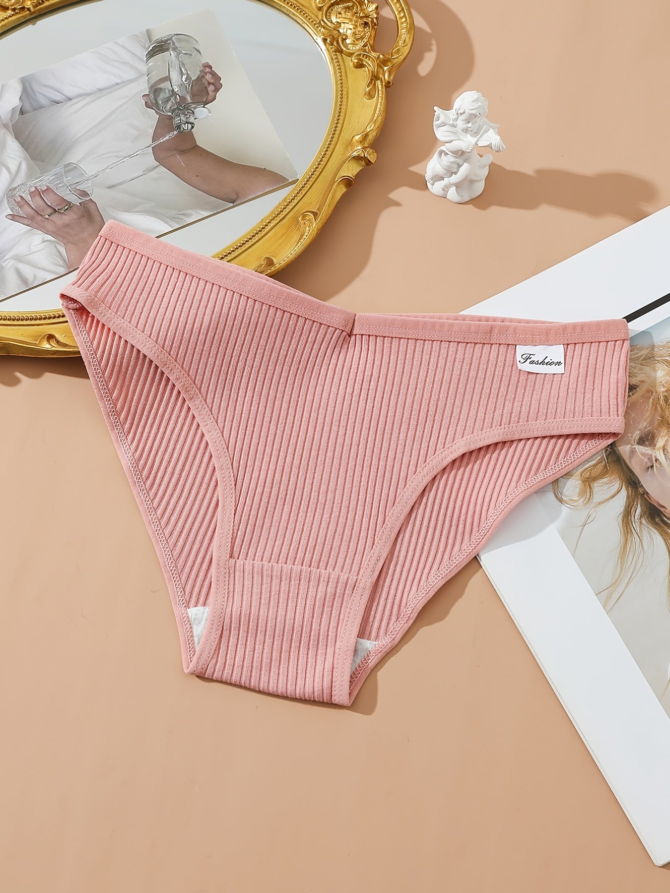 8pcs Seamless Ribbed Bikini Comfy Low Waist Panties Women Lingerie