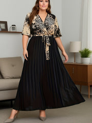  Colorblock Leopard Print Maxi Dress